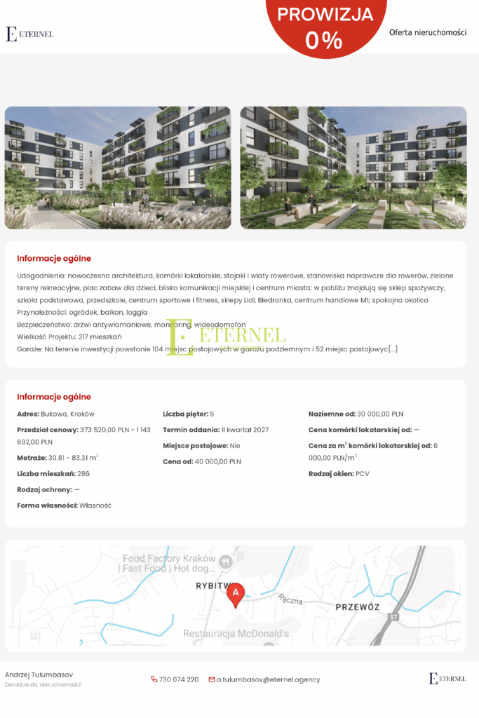 Kraków – Podgórze Duchackie – Bukowa Street – 1 room – 30.81 m²