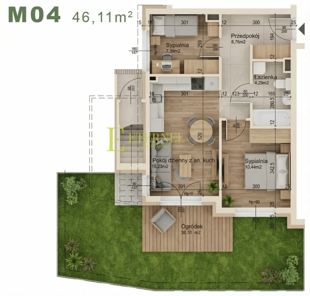 Trzypokojowe mieszkanie z ogródkiem 46,11m2 – ul. Śliwkowa
