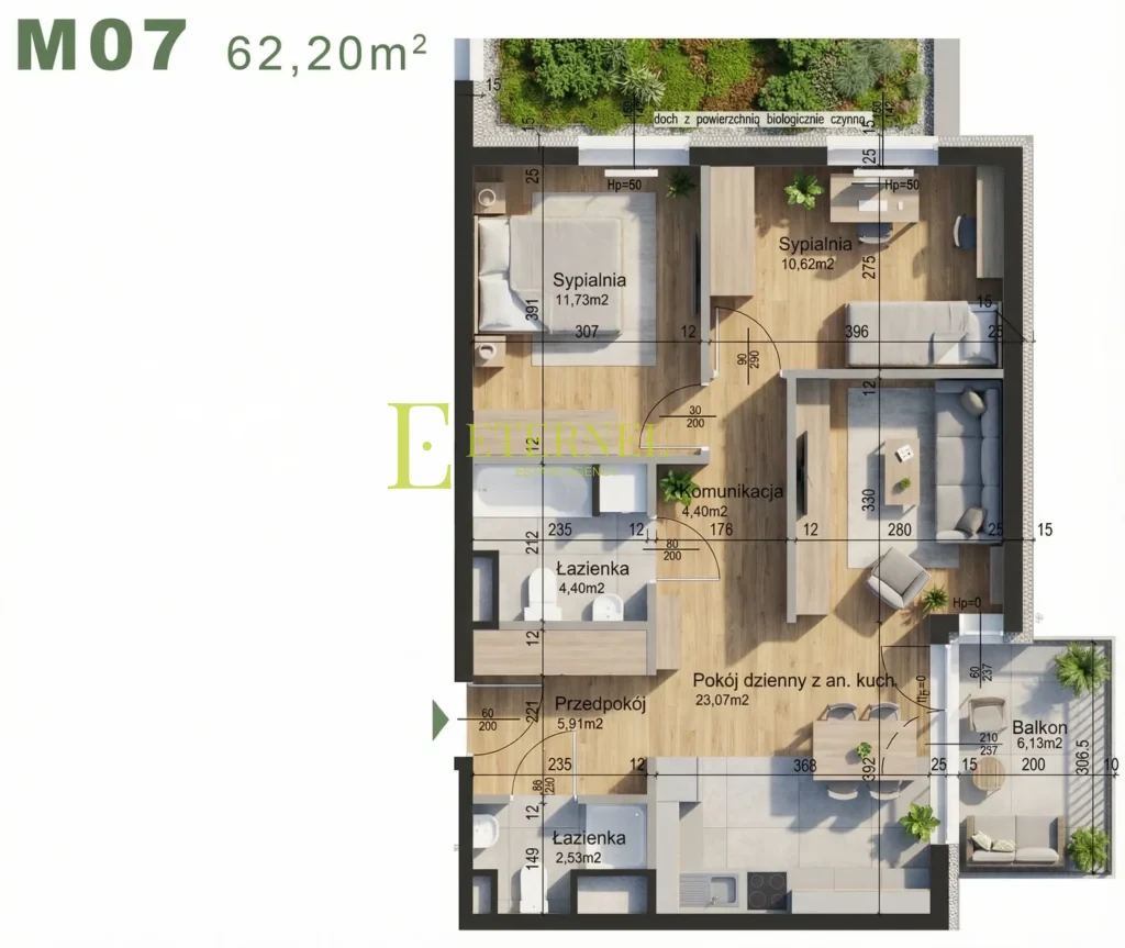 Mieszkanie 3-pokojowe z 2 łazienkami 62,20m² – ul. Śliwkowa