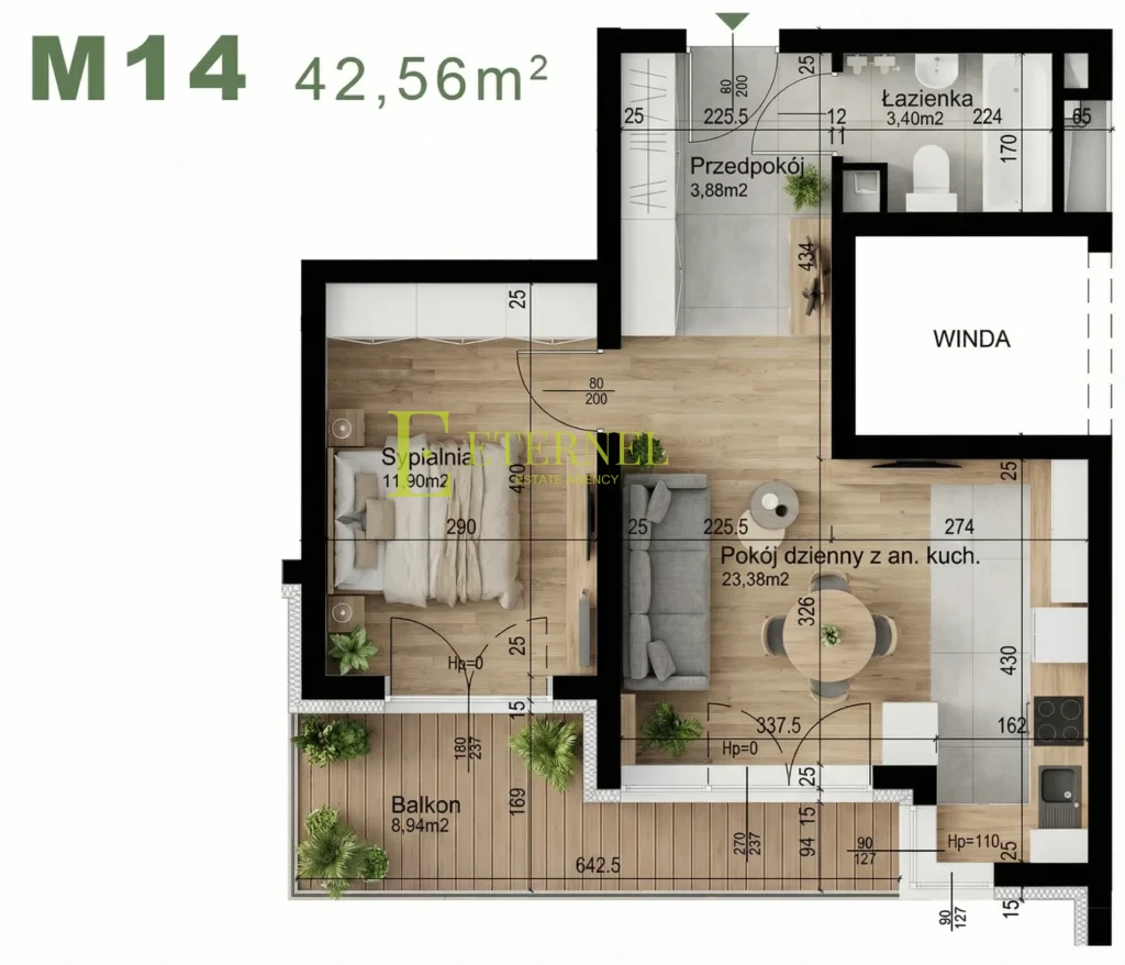 Funkcjonalne mieszkanie 2-pokojowe 42,56m2 – ul. Śliwkowa