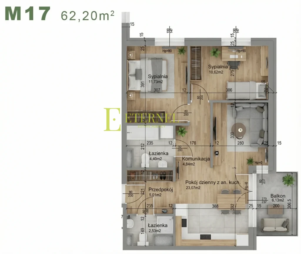 Przestronne mieszkanie 3-pokojowe z 2 łazienkami 62,20m2 – ul. Śliwkowa