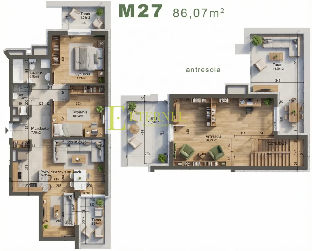 Dwupoziomowe mieszkanie 4-pokojowe z antresolą 86,07 m² – ul. Śliwkowa