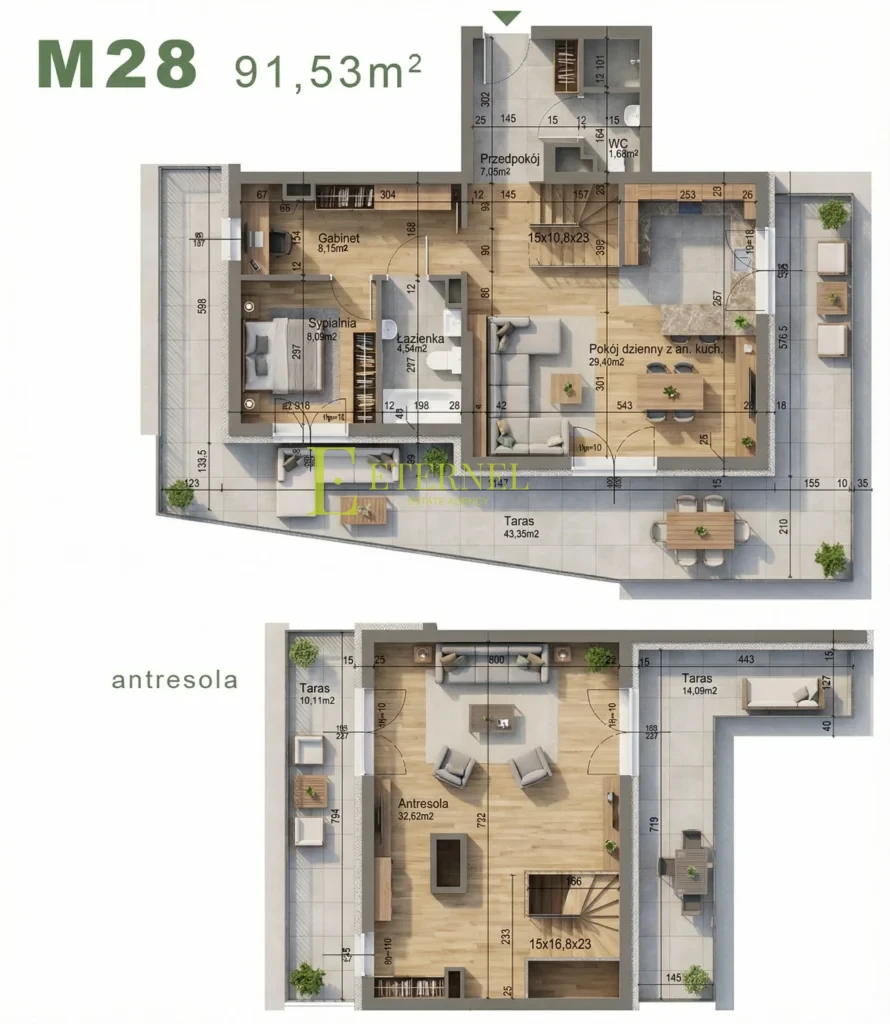 Dwupoziomowe mieszkanie 4-pokojowe z antresolą 91,53 m² – ul. Śliwkowa