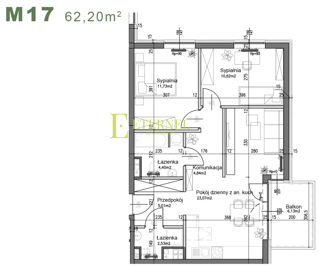 Przestronne mieszkanie 3-pokojowe z 2 łazienkami 62,20m2 – ul. Śliwkowa