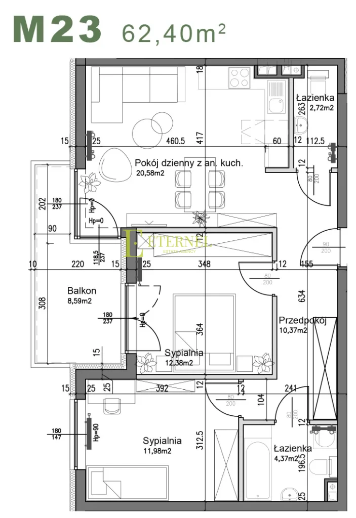 Przestronne mieszkanie 3-pokojowe z 2 łazienkami 62,40m2 – ul. Śliwkowa