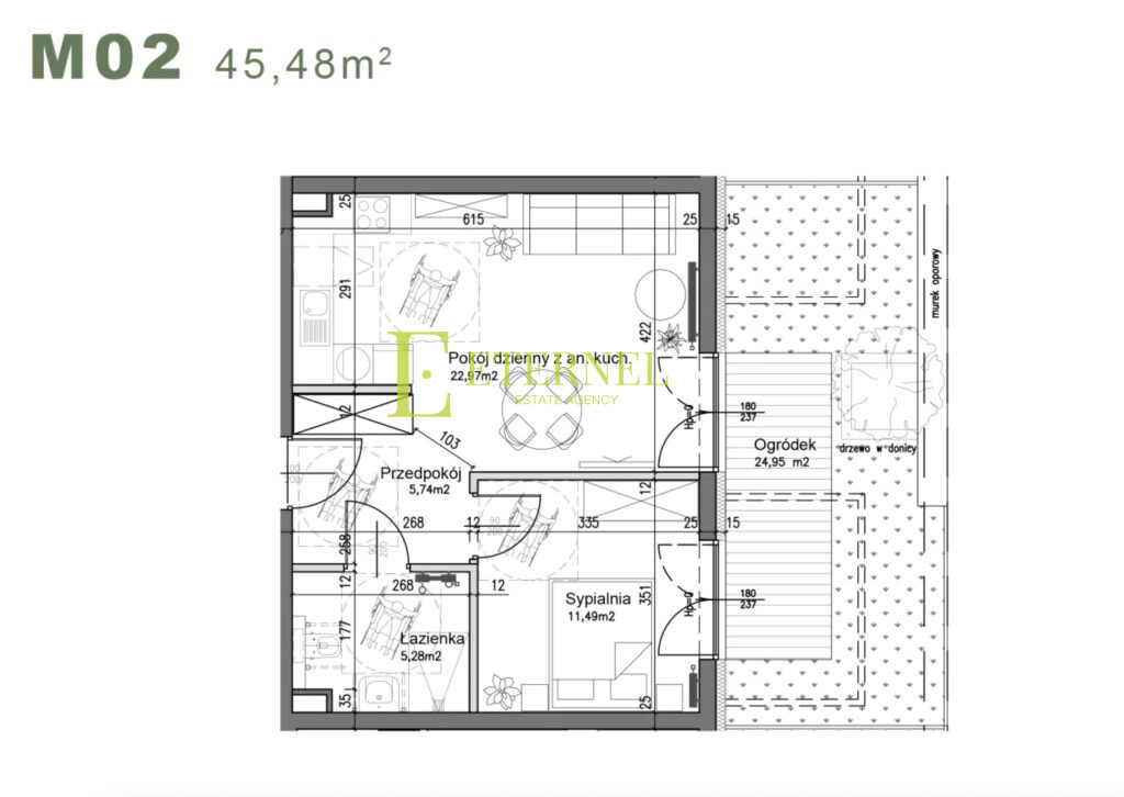 Mieszkanie 2-pokojowe z ogródkiem 45,48m2 – ul. Śliwkowa