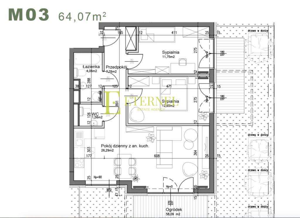 Przestronne mieszkanie 3-pokojowe z ogródkiem 64,07m2 – ul. Śliwkowa
