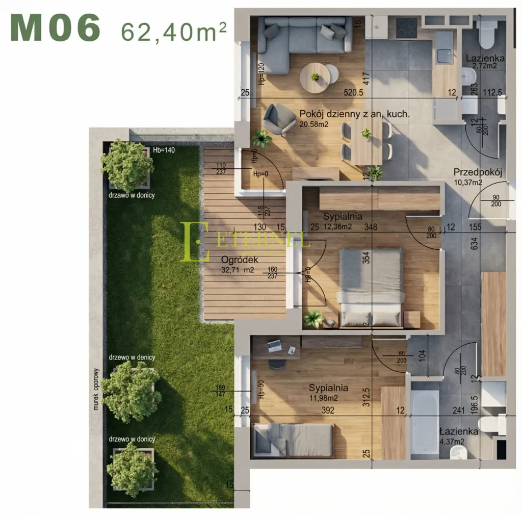 Przestronne mieszkanie 3-pokojowe z 2 łazienkami 62,40m2 – ul. Śliwkowa