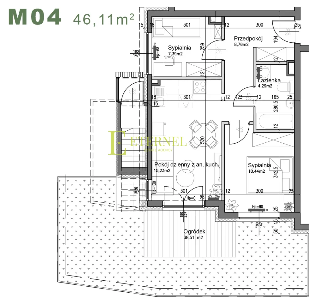 Trzypokojowe mieszkanie z ogródkiem 46,11m2 – ul. Śliwkowa